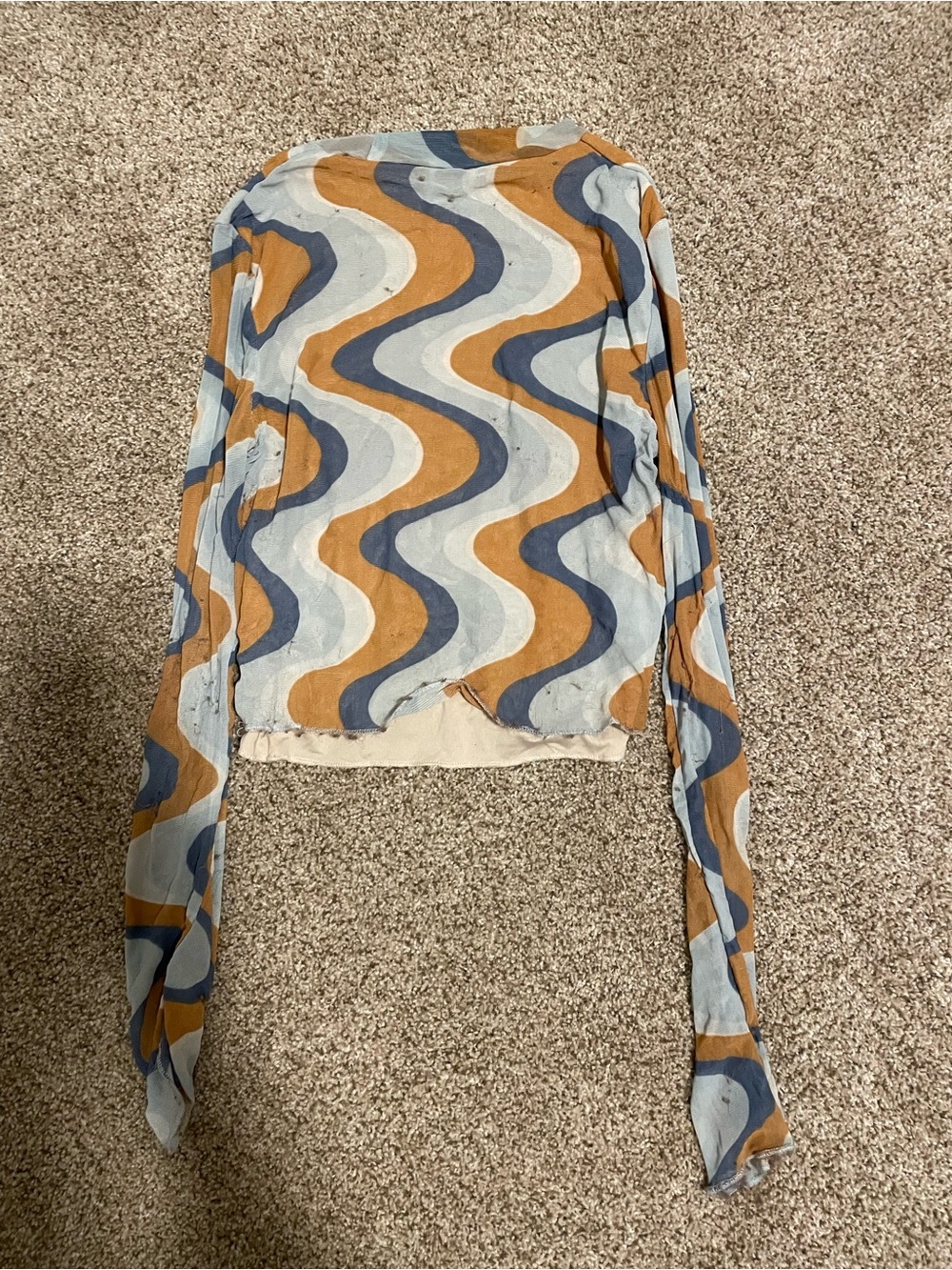 Cotton On Retro Wave Long Sleeve Top in Blue and Tan
